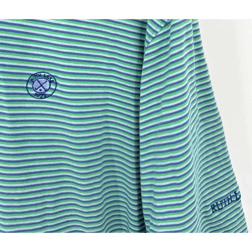 Turtleson Polo Shirt XL Golf Green Blue Striped Ruth Lake Cup‎ - Picture 2 of 7